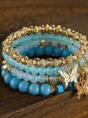 Chic Gold and Blue Butterfly Charm Bracelet